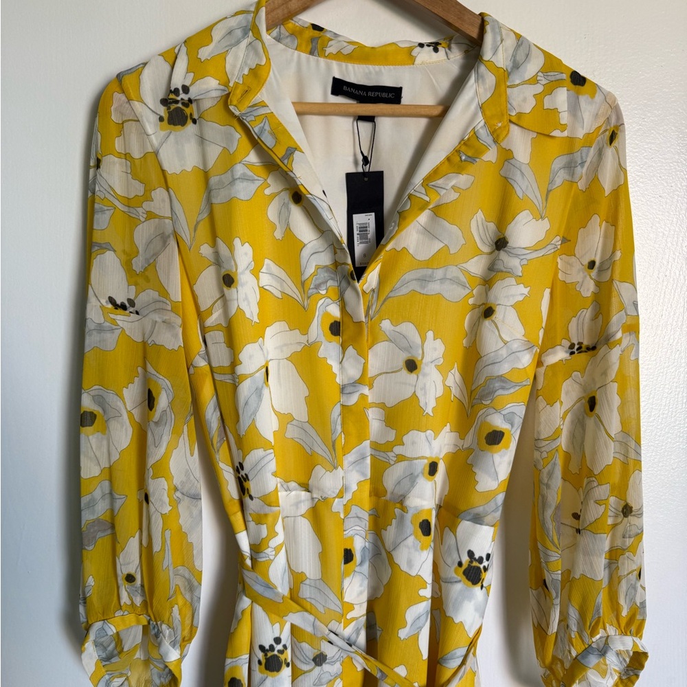 NWT Banana Republic Yellow Long Sleeve Shirt Dress